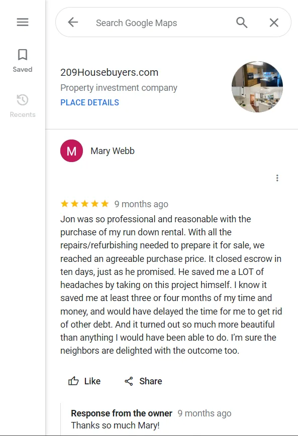 Google My Business- reviews-Mary-review-209 House Buyers